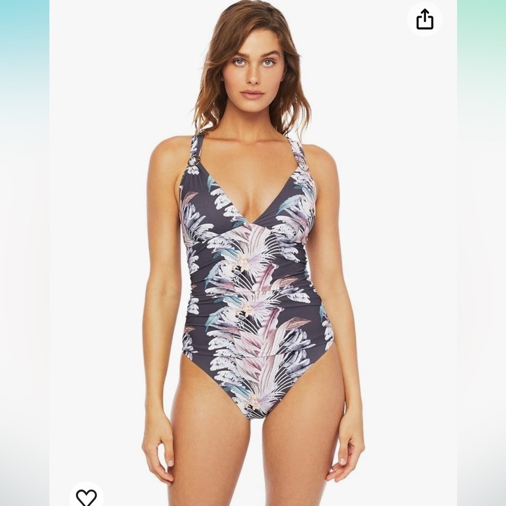 BCBGMAXAZRIA Women's Shirred V-Neck Crossback One Piece Swimsuit Sz 6 NWT‎